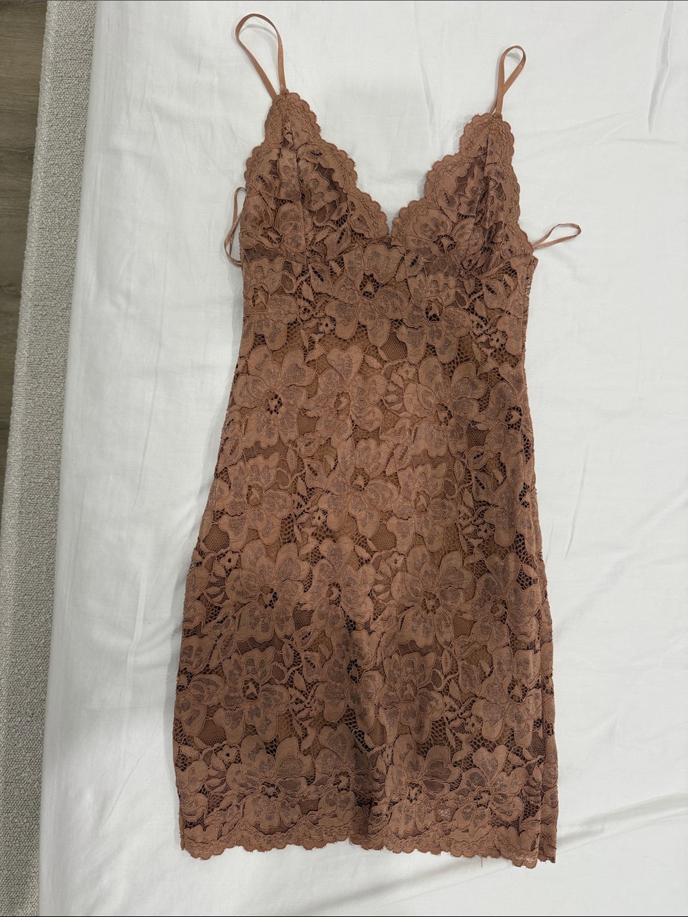 Zara Lace Chemise Slip in Warm Brown